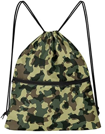 HUGS IDEA Turnbeutel Beuteltasche mit Kordelzug für Männer und Frauen, wasserdichter Schnur, Sportrucksack für Fitnessstudio, Strand, Training, Reisen, camouflage, One size