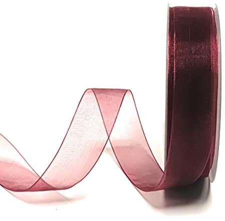 s.dekoda Schleifenband 50m x 25mm Weinrot - Bordeaux Organza Chiffon Geschenkband Organzaband [1350-124]