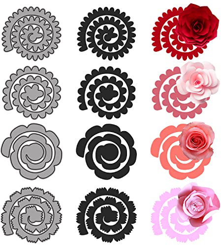 PFLYPF 4-teiliges Stanzformen-Set in Blumenform, 3D-Stanzform, für Scrapbooking, Fotoalbum, Karton, Prägepapier