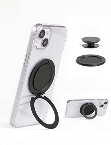 Ganinno R Phone Grip Magnetic Base for iPhone 12/13/14 Series, Magnetic Desk Phone Stand, Compatible with MagSafe Cases, Removable Socket Grip Base for PopSocket Collapsible Stand (Black)