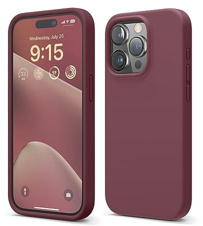 elago Flüssig Silikon Case Kompatibel mit iPhone 15 Pro Hülle, Premium Silikon Handyhülle, Ganzkörper Schutzhülle [4 Lagige Stoßfeste Struktur], Kratzfestes Weiches Mikrofaserfutter (Burgunderrot)