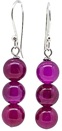 Boucles d'oreilles en perles de pierre naturelle triple faites à la main avec crochets en argent sterling - Idées cadeaux pour les femmes (Agate Rose)