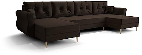 ALTDECOR Ecksofa in U-Form mit Schlaffunktion und Bettkasten Corner Sofa Bett Eckcouch Couch L-Form Schlafcouch Ausziehbar Wohnlandschaft Schlafsofa Cauchsofa - APOL-U - 300x140x93cm Dunkelbraun