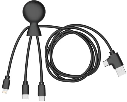 Xoopar - Mr Bio Long 1m - Multi USB Kabel 4 in 1 - Universelles Ladekabel aus recyceltem Kunststoff - USB C - Lightning - Micro USB - Kompatibel mit Smartphones - Schwarz