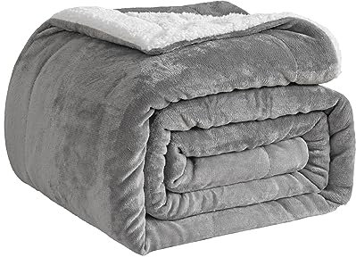 Good Nite Throw Blanket 200x230cm Thick Fleece Flannel Sherpa Soft Extra Blankets Fluffy Reversible Microfibre for Bed Sofa and Travel (Grey,King)