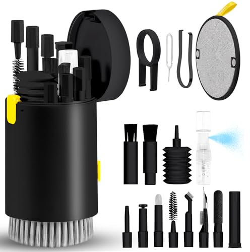 walrfid Laptop Phone Screen Cleaner Kit, Computer Keyboard Brush Cleaning Spray for iPhone AirPods MacBook iPad, 20-in-1 Electronic Device Clean Tool for Camera Earbud Car Screens (Black)