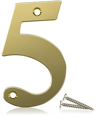 Bwintech 1 Pcs 75mm Height (3 Inch) Pvd Gold Bolted Door Number 5 Stainless Steel 304 House Number, Suitable For Front,Wooden, Composite,UPVC Door