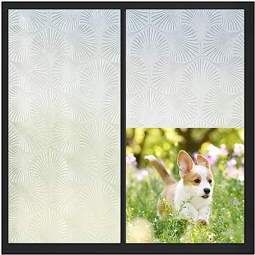 Lifetree Lámina opaca para ventanas de cristal esmerilado, autoadhesiva, para Ginkgo Biloba, protección solar, protección de privacidad, anti-UV, para cocina, baño y oficina, 44,5 x 200 cm