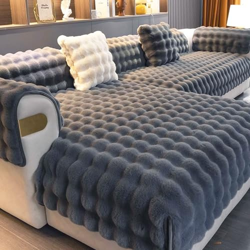 Aocase Sofabezug L Form 1/2/3/4 Sitzer Kaninchen Plüsch Sofa Überzug Ecksofa U Form, Couchbezug Couch Wurfdecke Eckcouch Sofaschutz Sofaüberwurfe Sofaschoner rutschfest Hund Katze,Dunkelgrau,110x160cm