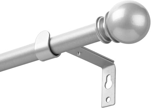 16mm Gardinenstange 67-307cm mit runden Endstücken und Halter, Silberne Vorhangstange Modern und Dekorativ für Schlafzimmerfenster,Curtain Pole