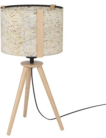 EGLO Stativ Tischlampe Hontongas, dreibeinige Nachttischlampe, Tischleuchte aus Textil in Weiß und Holz in Buche, Tisch-Lampe für Wohnzimmer und Schlafzimmer, E27 Fassung