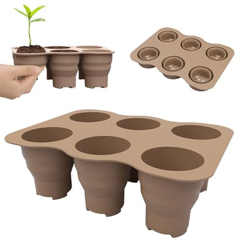 Winmany 2 Pack Silicone Seed Starter Tray 6 Large Cells Reusable Microgreens Growing Trays Bonsai Plant Starter Kit Flexible Seedling Germination Cup for Indoor Plant Propagation