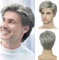Herren Perücke Grau Natürlich Perrücke Kurz Gerade Layered Zweifarbig Gemischt Wig für Cosplay