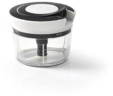 Qdesign - Manueller Mini Gemüsezerkleinerer - Einfacher Betrieb ohne Strom - Robuster & Langlebiger Edelstahl - Rutschfester Unterboden - Schwarz/Weiß