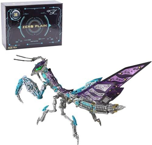 3D Metal Puzzle Model Set, 1000+Pcs 3D Metal Mechanical Mantis model, DIY Stainless Steel Mechanical Insect Animal Model, Creative Ornament Jigsaw Puzzle Set Creative Gift Set for Kids and Adults (B)