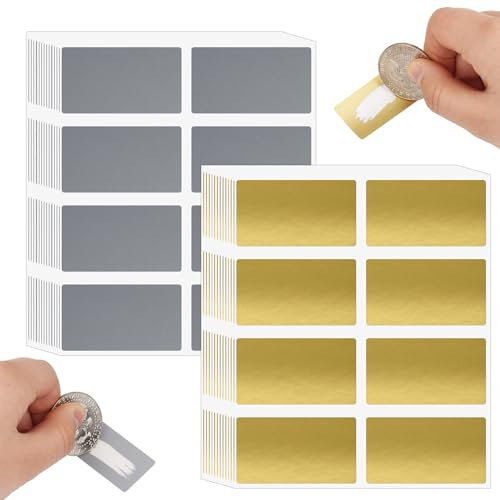 224 Pcs Rubbellose Selber Machen, 28 Sheets Rubbelaufkleber, 42 x 23mm Rubbeletiketten, Rechteck Überraschungen Scratch Sticker für Spiel, DIY, Reisegutschein, Geschenke - Gold und Silber