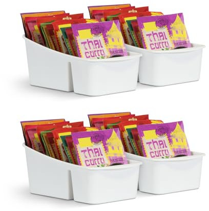Pro Home Küchen Organizer mit 3 Fächern (4er Pack) - Aufbewahrungsbox für Tütensuppen, Gewürzmischungen UVM. Ordnungssystem für Lebensmittel Kunststoff