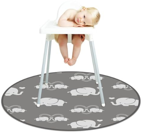 Treer Hochstuhl Bodenmatte Runden Baby Hochstuhl Unterlage Bodenschutzmatte für Unter Hochstuhl, Spritzmatte Wasserdicht Rutschfest Krabbelmatte Faltbar Baby Spielmatte (Grauer Elefant)