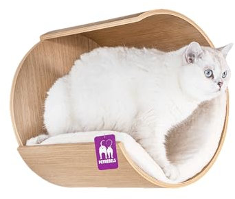 Petrebels Kletterwand, Katzenhöhle Moon Ø 40 cm, Kratzbaum Wand, Wandkratzbaum Katzenbett Wandmontage, Holz Farbe Eiche-Rustikal Look