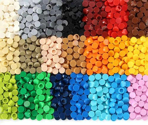 Feleph 2200 Stücke Fliese Rund 1 x 1 Baustein Mehrfarbig Round Tiles für Pixelkunst Glatte Ziegelsteine für Flache Oberfläche Kompatibel mit 98138 (22 Farben)