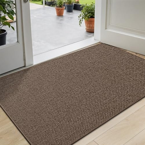 DEXI Fußmatte Innen 92 x 142cm, rutschfest Schmutzfangmatte, waschbar Fussmatte, Dünne Eingangstürmatte, Strapazierfähige Türmatte für Innenbereich, Braun