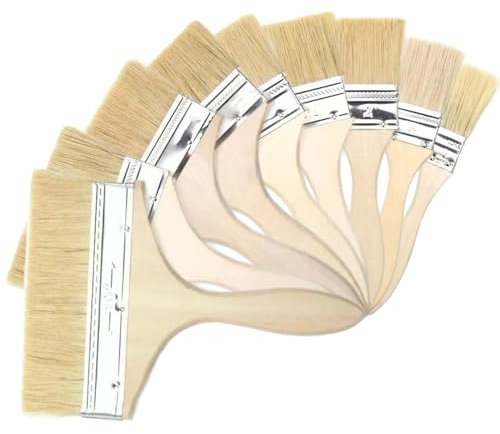 Flachpinsel Set, 9 Stück Malerpinsel Set, Lasurpinsel Set, Lackpinsel Set Holz Pinsel für Lacke Lasuren öLe Wand-Farben Acryl Am Holz Metall (1, 1.5,2,2.5,3,4,5,6,8 Zoll)