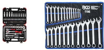 GEDORE red Steckschlüsselsatz, 94-teilig, Mit Umschaltknarren & BGS 1196 | Maul-Ringschlüssel-Satz | 25-tlg. | SW 6-32 mm | inkl. Tetron-Rolltasche | Gabelringschlüssel