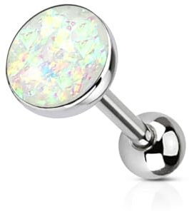 beyoutifulthings Zungen-piercing 2 Kugeln 5/8-mm Opal-Imitat Silber Weiß Piercing-s Chirurgenstahl Barbell-s Stab-länge 16-mm