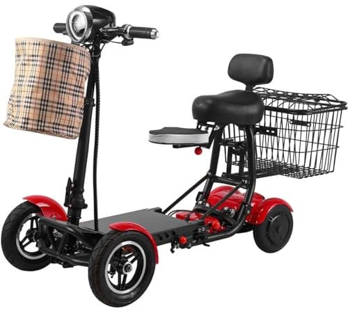Glcfound Elektro 4-Rad Rollator Elektrisches 4-Rad Elektromobil Seniorenmobil Tragfähigkeit 150Kg Leichter Reisemobilitätsroller Mit Ladegerät Und Korb Elektroroller Mit Sitz Behinderte Rot, 45km