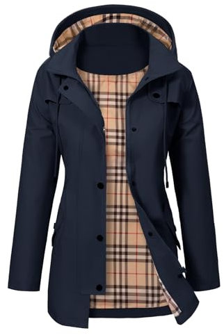 PASUDA Veste Imperméable Femme Longue Manteau de Pluie à Capuche Doublure Coupe-Vent Longue Vêtements Imperméables Léger Poncho Trench Coat Parka pour Camping Extérieur (Marine, L)