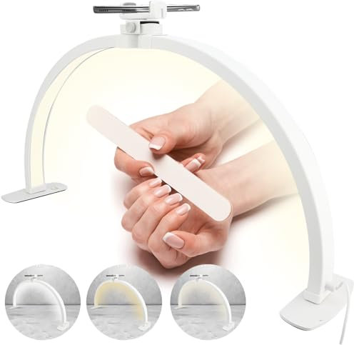 Lampada a mezzaluna, 3000 – 6000 K, luce regolabile, lampada cosmetica regolabile a 360°, lampada cosmetica con 3 modalità di luminosità, lampada cosmetica per extension ciglia, tatuaggio,