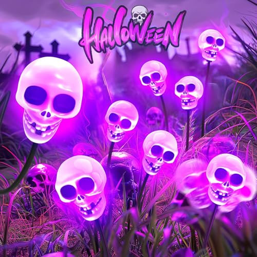 2 Stück Halloween Deko Licht Outdoor, 6 LED Halloween LED Lichter Solar Gartenlichter Dekoration Deko Leuchtend Lichterkette Gartenbeleuchtung Solarlampen für Außen Garten