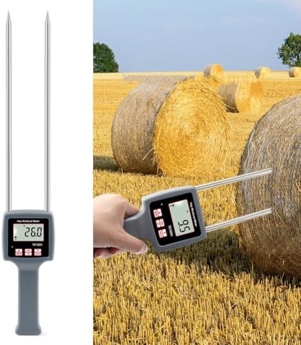 Misuratore di umidità portatile per fieno, misuratore di umidità digitale per legno, misuratore di umidità a pin con display LCD retroilluminato per cereali, paglia, crusca