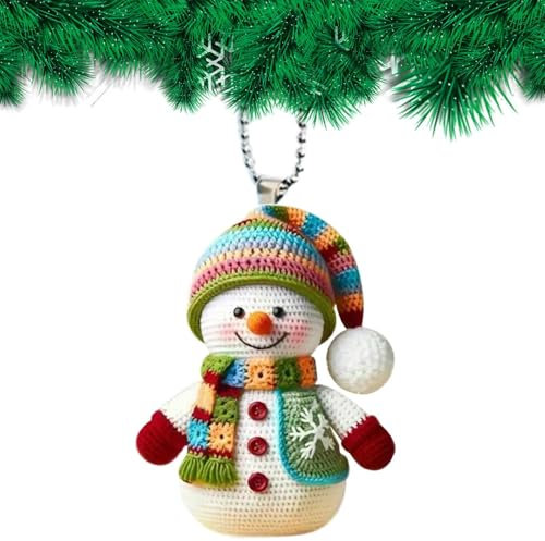 -Weihnachtsschmuck, Ornamente | Rucksack-Anhänger, Häkel-Stil, Acryl, Flacher -Baumschmuck - Cartoon-Weihnachtswinter-Schneemänner, bunter -Figuren-Anhänger für