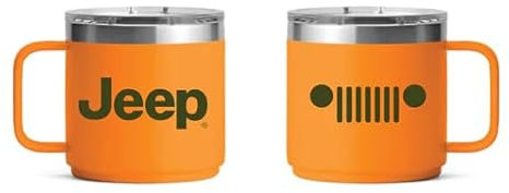 Jeep Edelstahl-Tasse, 400 ml, mit gratis Aufkleber-Packung, doppelwandig, kupferisoliert für heiße und kalte Getränke, pulverbeschichtet, spritzwassergeschützter Deckel (Orange)