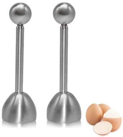2 Stück Eierköpfer Edelstahl Eieröffner, Eier Cutter Eierköpfer, Eier Cracker für Weiche und Hartgekochte Eier oder Rohe Eier, Silber