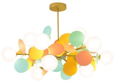 LUOYAOB Modern Pendelleuchte Mid-Century-Kronleuchter mit weißem Kugelglasschirm, goldfarbener, höhenverstellbarer Kronleuchter aus Metall, Hängeleuchte for Wohnzimmer(10 lights)