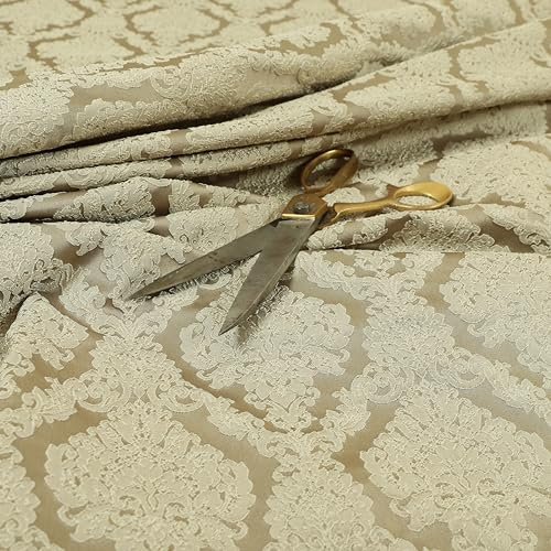 Redbrick Mill Fabrics Stickerei, erhöhtes strukturiertes Damast-Muster, Chenille-Polsterstoff, 10 cm x 8 cm, Beige, Meterware (+6,99 für Feuerbehandlung)