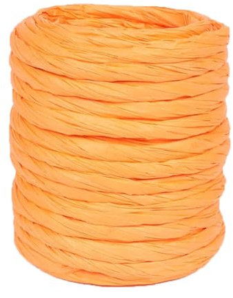 ALLWSLucky 12M Cinta de Papel Rafia, 4 mm Cuerda de Papel Natural, Cuerda Rafia Natural Para Envoltura De Regalos, Artesanía de Bricolaje, Decoración, Floristería (Naranja, 1 pcs)