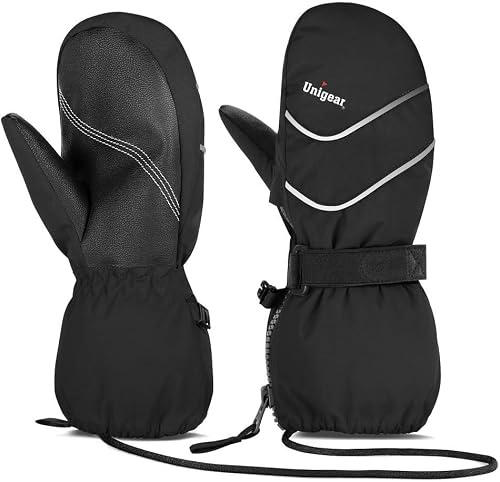 Unigear Gants de Ski Enfant, Moufles de Ski Fille Garçon Chaud Étanches Protègent du Vent pour Snowboard et Les Activités d'hiver en Plein Air