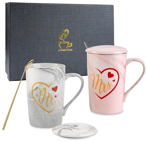 Mr and Mrs Coffee Mugs Wedding Gifts for Couples Ceramic Marble Cups Gifts for Newlywed Bridal Shower Engagement Wedding Anniversary Men Women Bride Groom