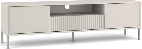 BDW - Meuble TV 160 cm KAMARO Cachemire – Table Basse – Façade à Lattes Rainurées - Buffet Bas - Meuble Télé - Tiroir Spacieux
