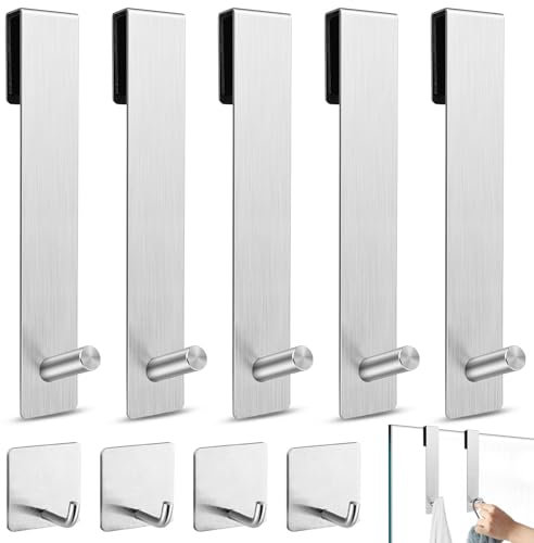 GZjiyu 5 Pièces Crochets de Porte de Douche, Crochets Serviette Paroi de Douche Verre, Crochet Douche en Acier Inoxydable, avec 4 Crochets Autocollants, pour Portes de Douches en Verre