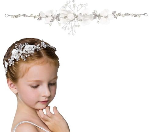 yolzhxe Accessoires Cheveux Fille Communion, Blanche Perle Cristal Couronne Florale Bandeau avec Ruban, Strass Accessoires Cheveux Mariage pour Femmes et Filles, pour Mariage, Communion