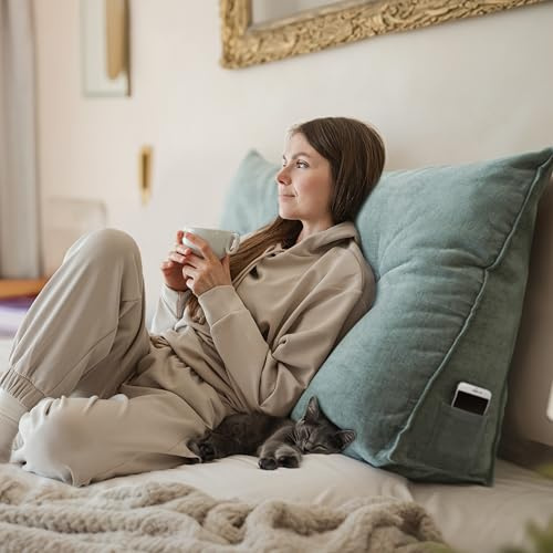 Björn&Schiller Rückenkissen - Lesekissen für Bett und Sofa, Keilkissen, Rückenpolster für die Wand, Sitzkissen, Wandkissen, groß mit waschbarem Bezug (Türkis-grau, 70 cm)