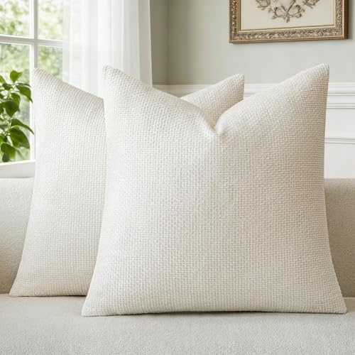 a moment Kissenbezug 50x50 Creme Chenille 2er Set Dekokissen Kissenbezüge Muster Sofakissen Zierkissen Couchkissen Deko Waschbar Flauschig Kissenhülle für Sofa Wohnzimmer Schlafzimmer