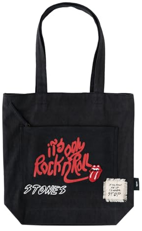 Grupo Erik The Rolling Stones Cotton Tote Bag with Zip - Gifts, Merch | 40 x 42 x 10 cm Canvas Tote Bag with Compartments, Reusable Shopping Bags, Shoulder Bags | The Rolling Stones Merchandise