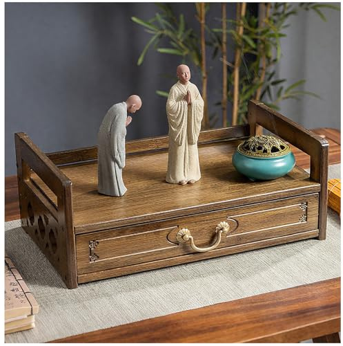 3-Stufiger Meditations-Tisch aus Massivholz, Altar-Tisch mit Schublade, Puja-Tisch für Gebete zu Hause, Aufbewahrungsschrank im Zen-Stil, Spiritueller Altar-Schreibtisch,Walnut,52*16.5cm/20.4*6.5in