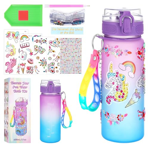 TranRantic DIY Water Bottle for Girl, Decorate Your Own Water Bottle, Gift with Unicorn Painting for Aged 5 6 7 8 9, DIY Craft Kit, Craft Sets Birthday Christmas Gifts for Boys Girls