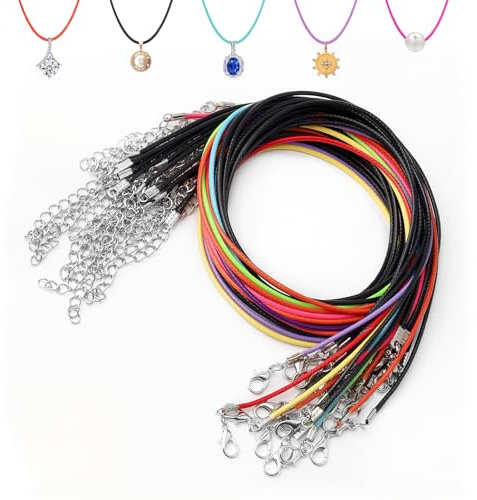 20Pcs Leather Necklace Cord with Clasps, Black & Multicolor Rope Necklace String, Necklace Cords for Pendants, 19.7 Necklace Chains for Jewelry Making Supplies, 1.5mm Waxed Necklace Bracelet Cord